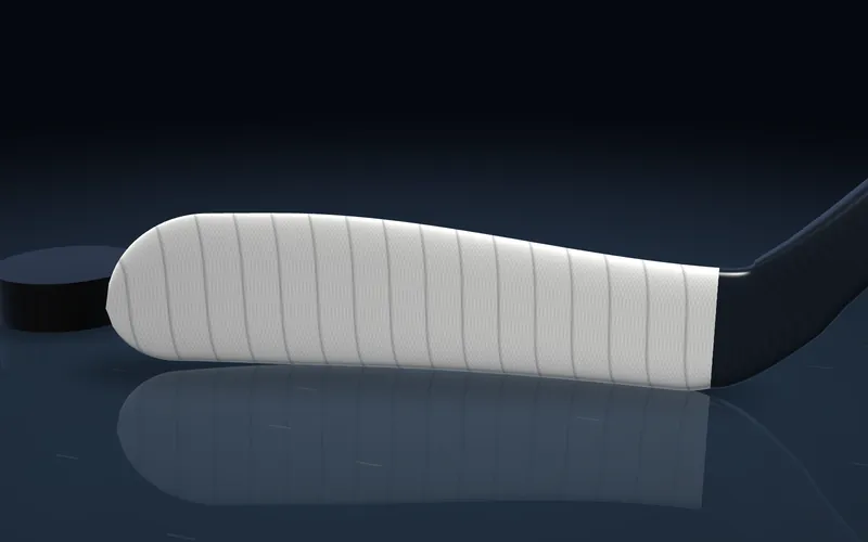 Full blade, heel to toe tape job on a forward's hockey blade, rendered in 3D.