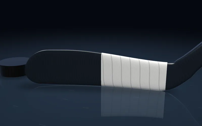 Heel half tape job on a forward's hockey blade, rendered in 3D.