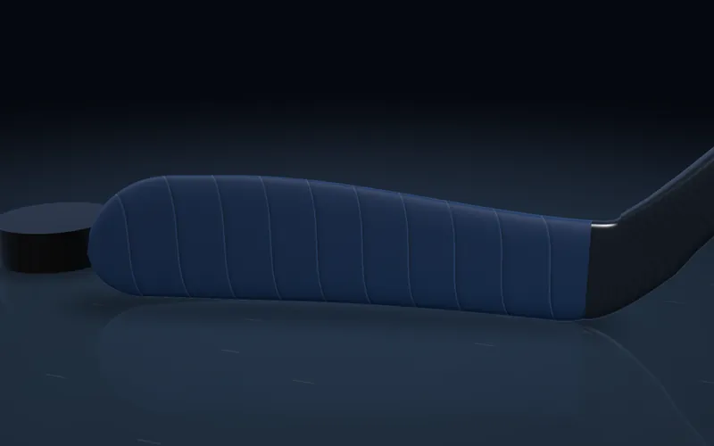 Light wrap tape job on a forward's hockey blade, rendered in 3D.