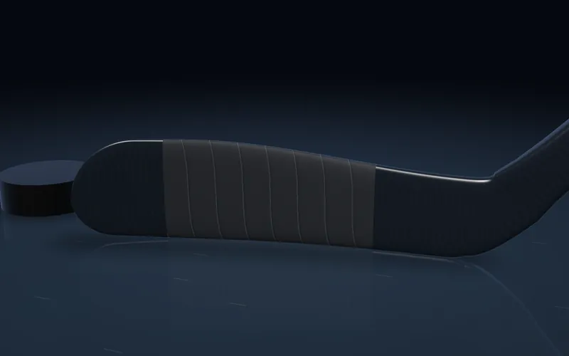 A forward's stick with black tape on the middle of the blade, rendered in 3D.